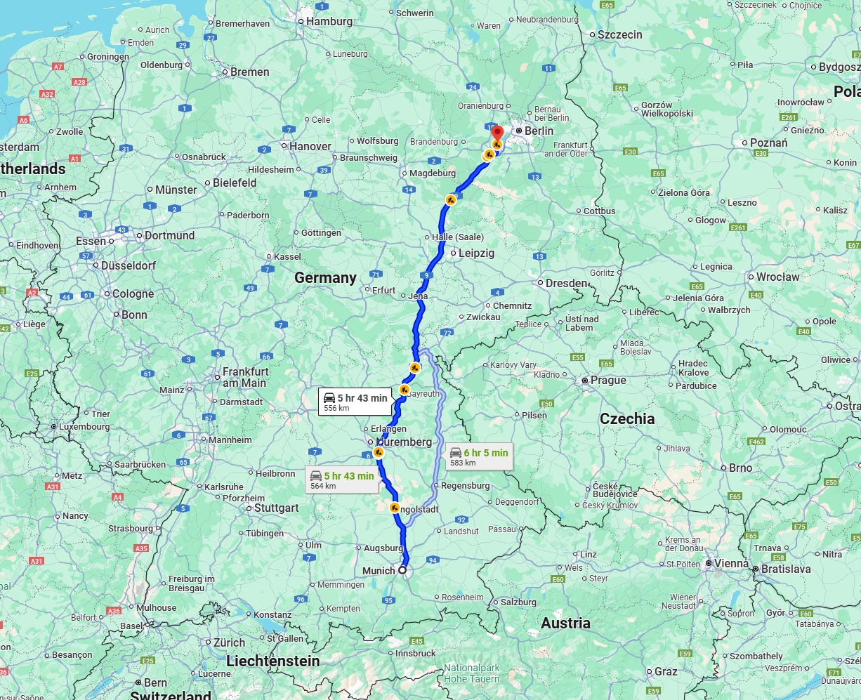 Anreise von München Zu Potsdam Über via A9