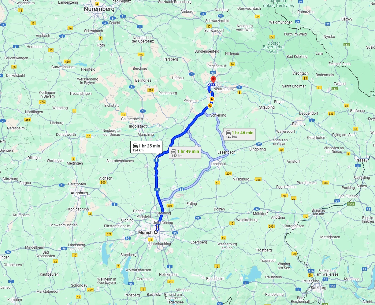 Anreise von München Zu Regensburg Über via A9 and A93