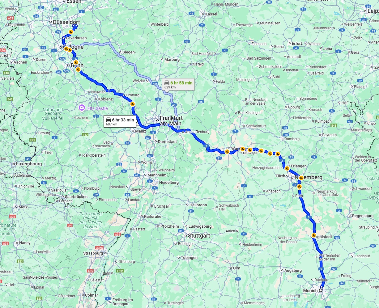 Anreise von München Zu Remscheid Über via A9 and A3