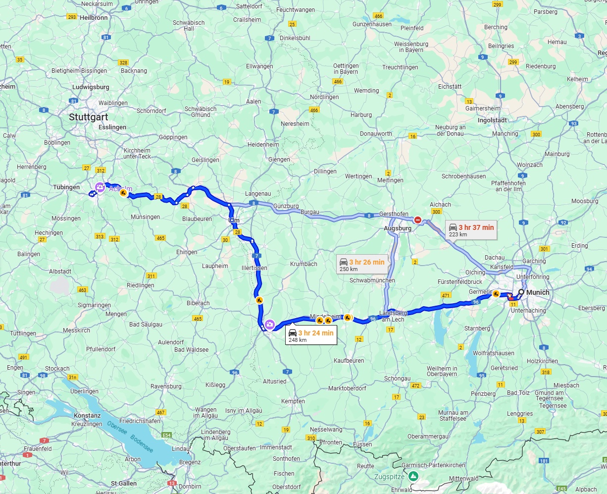 Anreise von München Zu Reutlingen Über via A96