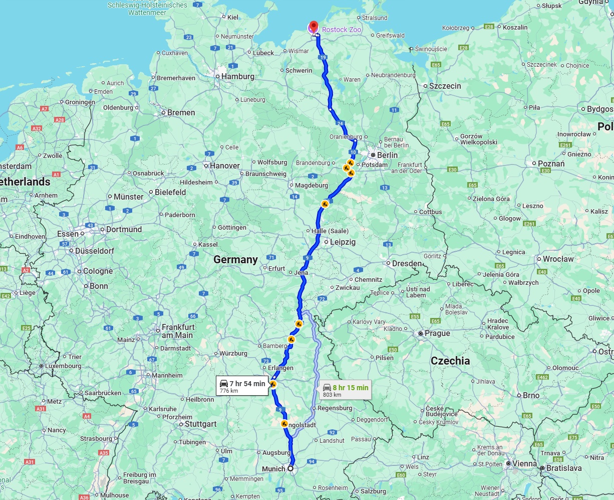 Anreise von München Zu Rostock Über via A9