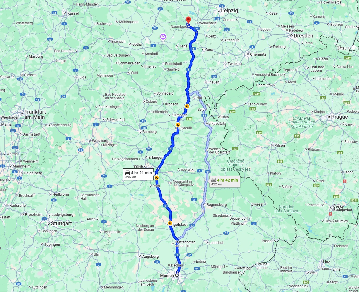 Anreise von München Zu Saale Über via A9