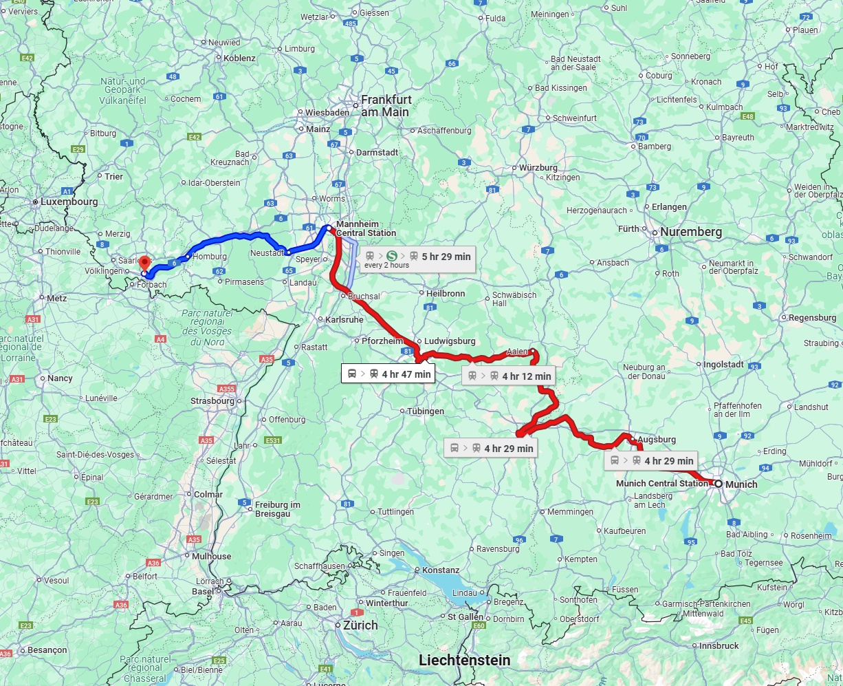 Anreise von München Zu Saarbrücken Über 