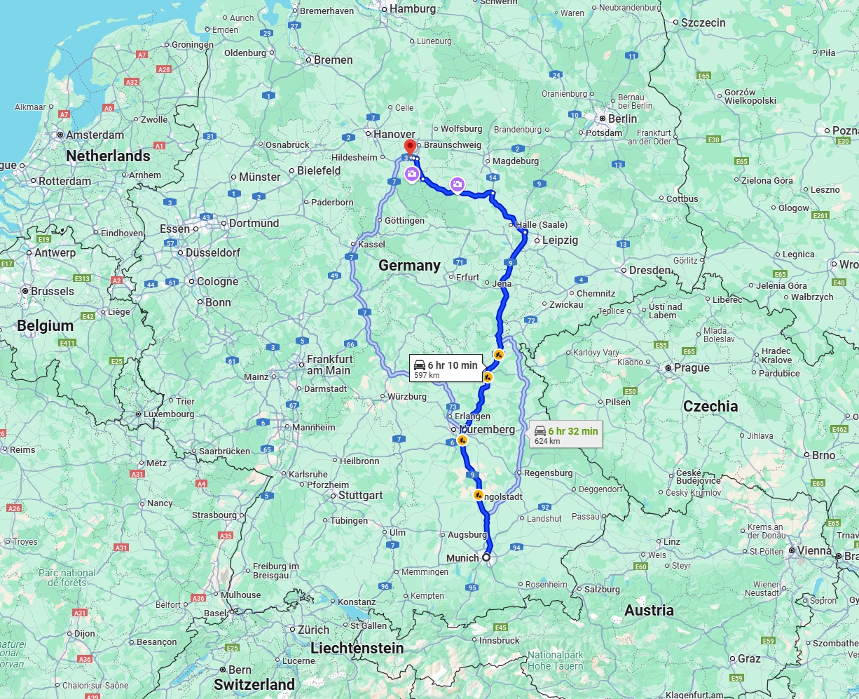 Anreise von München Zu Salzgitter Über via A9