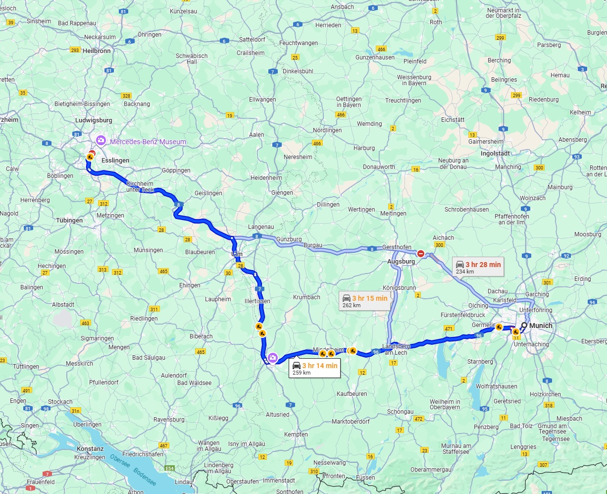 Anreise von München Zu Stuttgart Über via A96 and A8