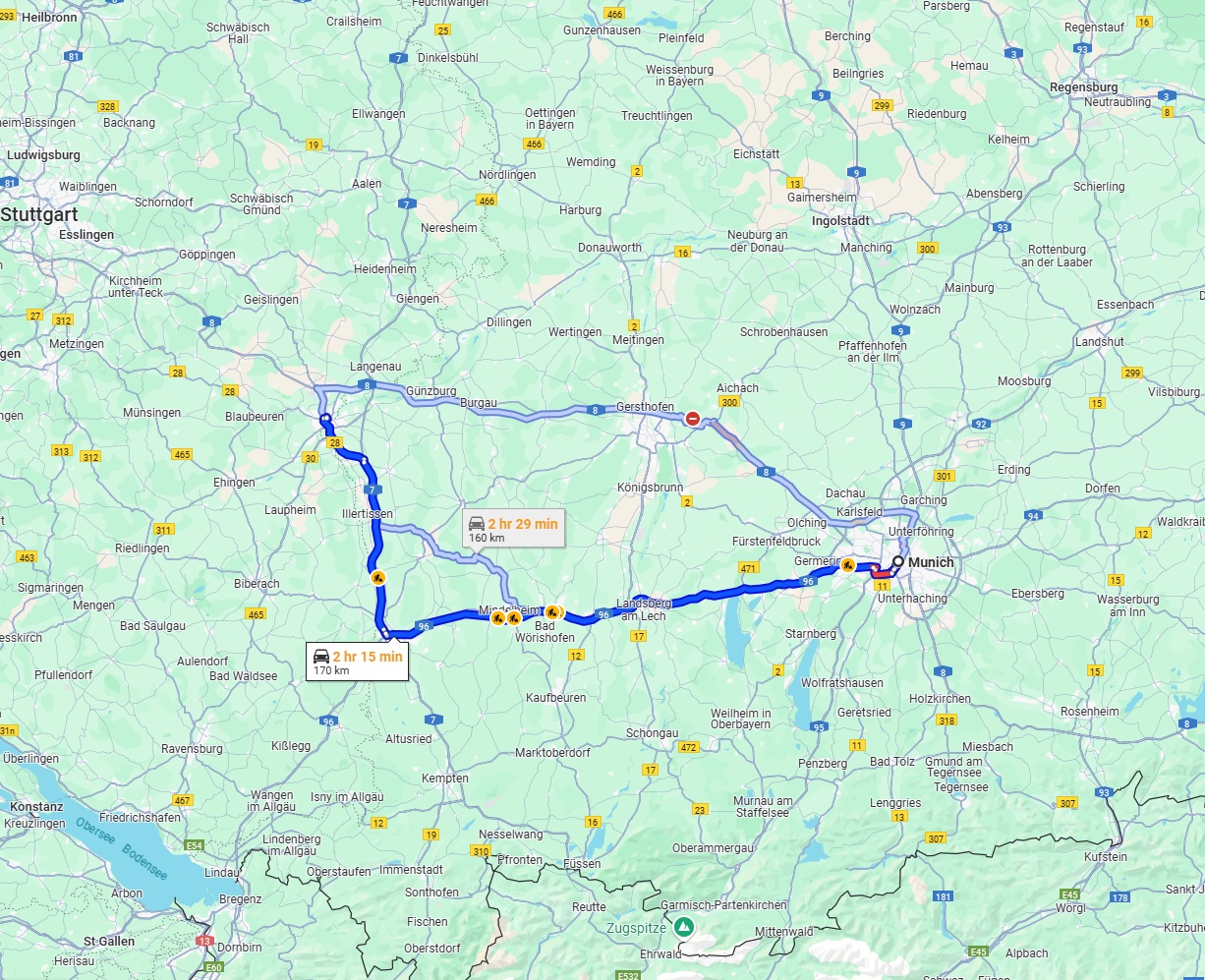 Anreise von München Zu Ulm Über via A96