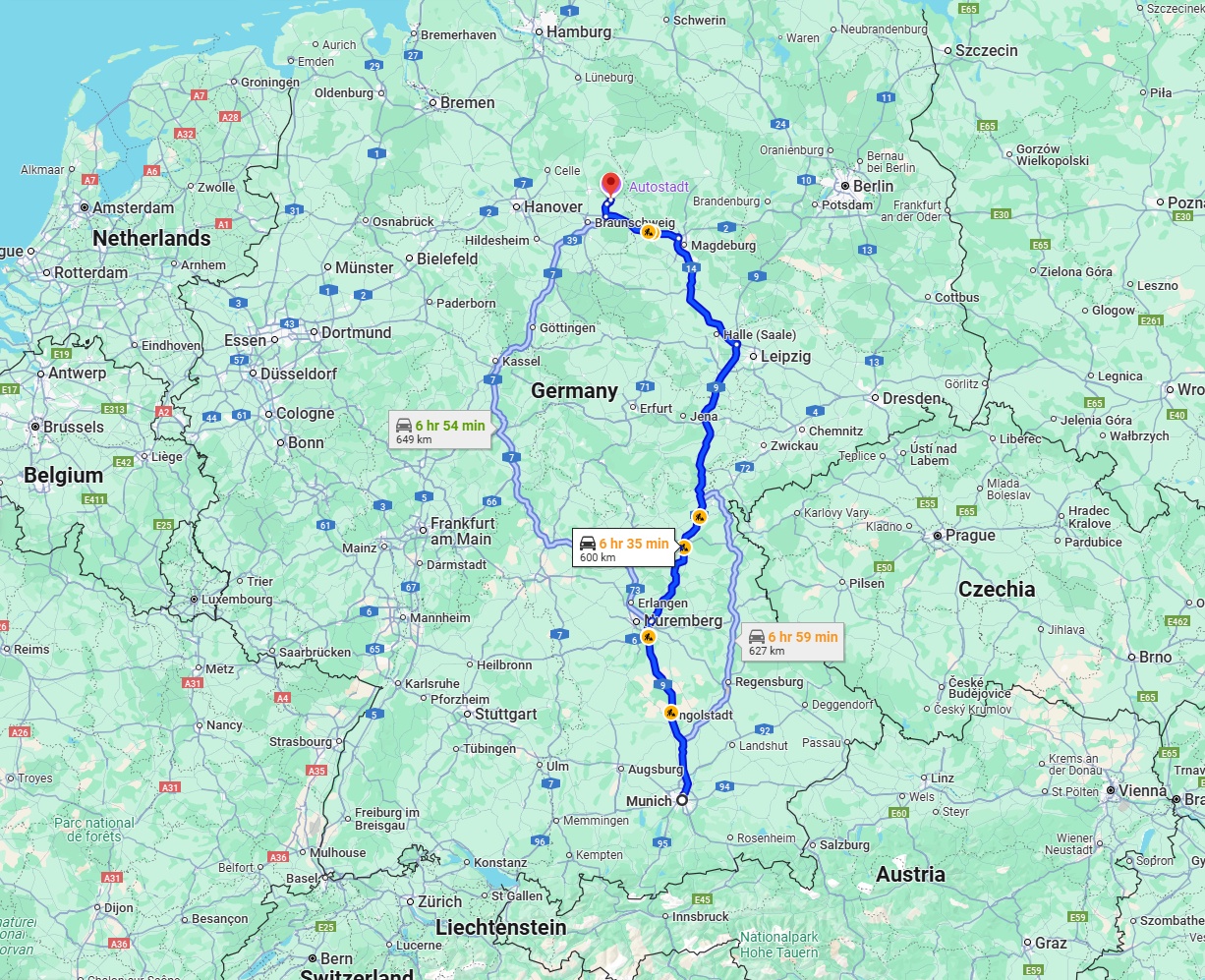 Anreise von München Zu Wolfsburg Über via A9