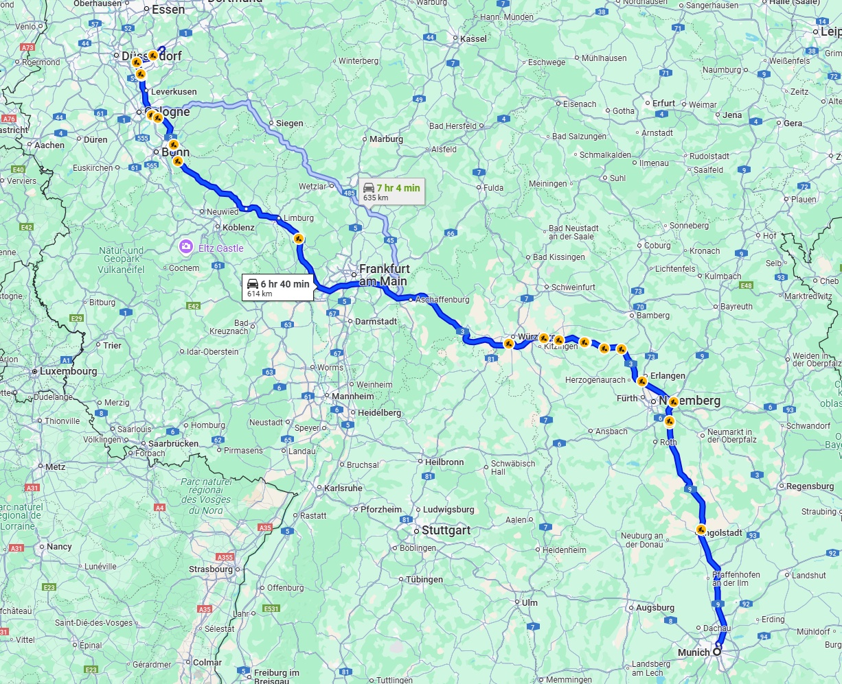 Anreise von München Zu Wuppertal Über via A9 and A3