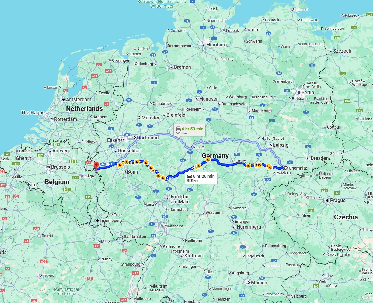 Anreise von Chemnitz Zu Aachen Über via A4