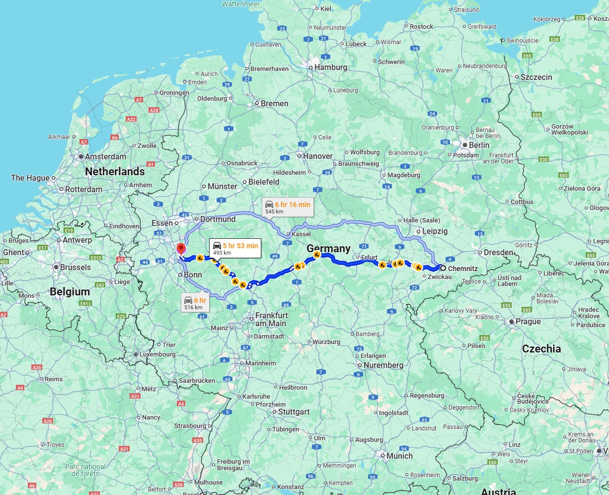 Anreise von Chemnitz Zu Bergisch Gladbach Über via A4