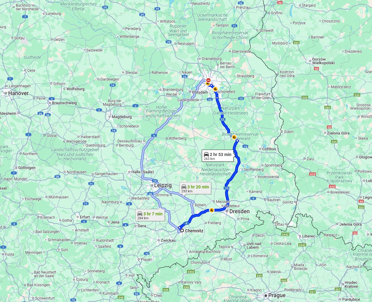 Anreise von Chemnitz Zu Berlin Über via A4 and A13