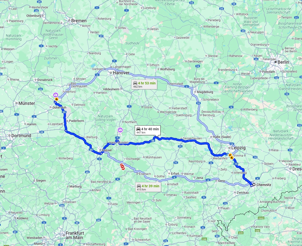 Anreise von Chemnitz Zu Bielefeld Über via A38