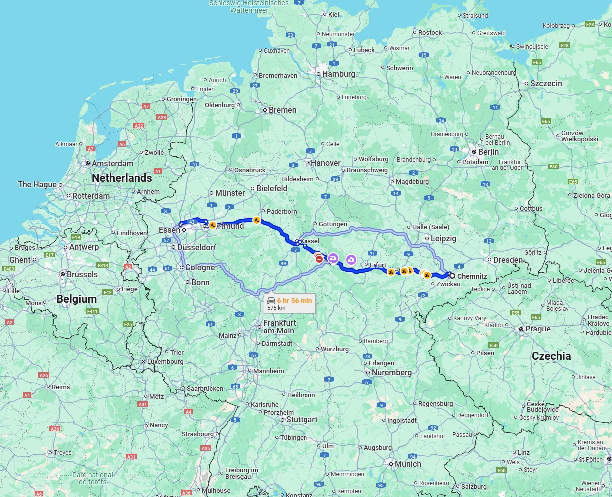 Anreise von Chemnitz Zu Bottrop Über via A4 and A44