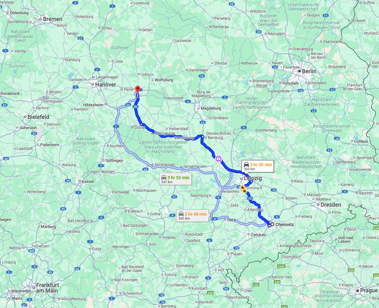 Anreise von Chemnitz Zu Braunschweig Über via A14 and A36