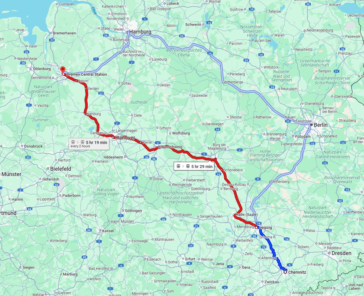 Anreise von Chemnitz Zu Bremen Über 