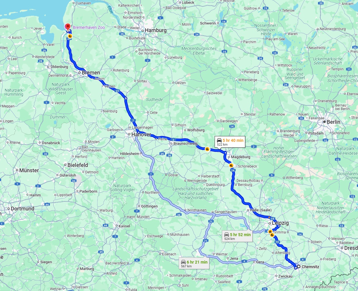 Anreise von Chemnitz Zu Bremerhaven Über via A14