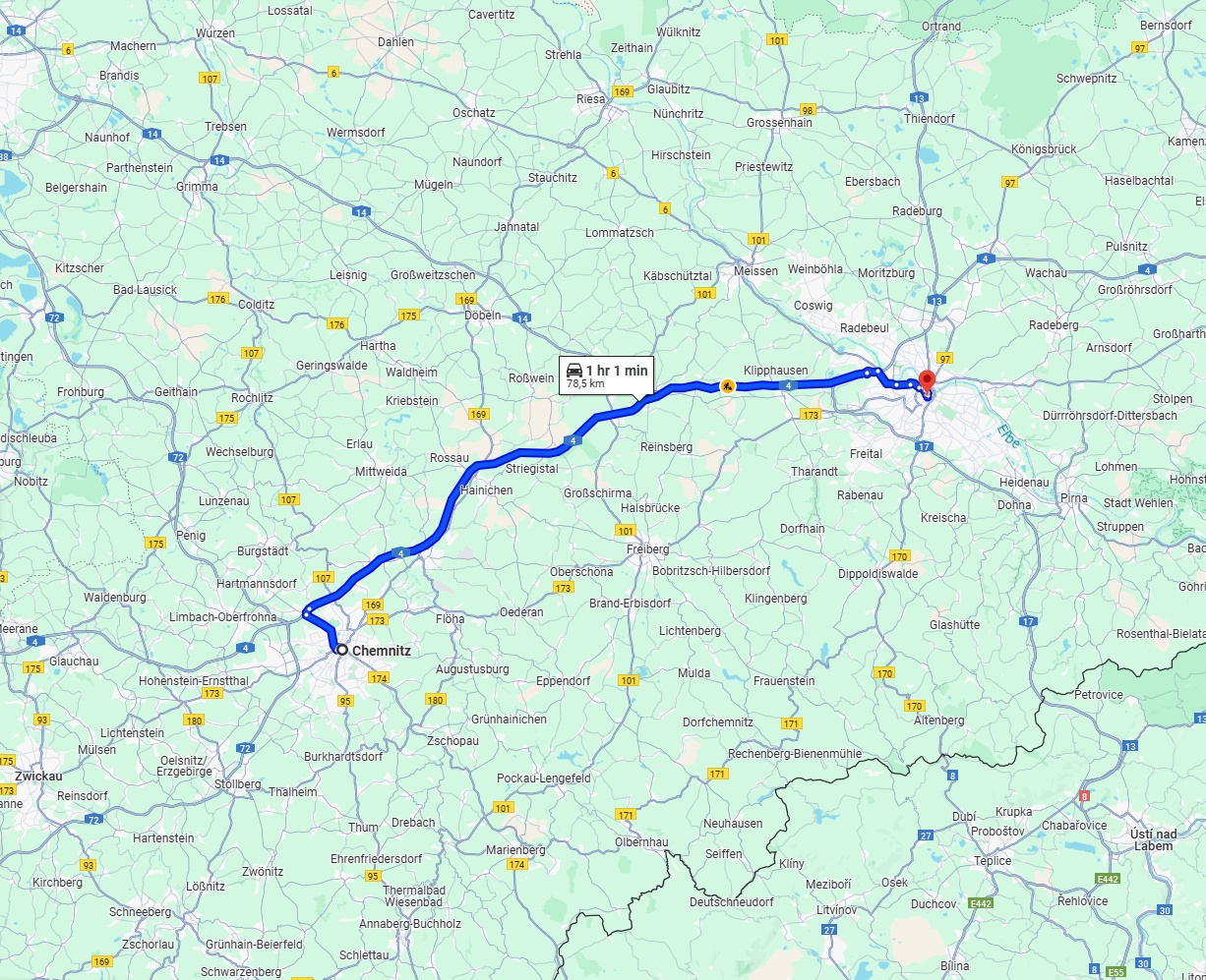 Anreise von Chemnitz Zu Dresden Über via A4