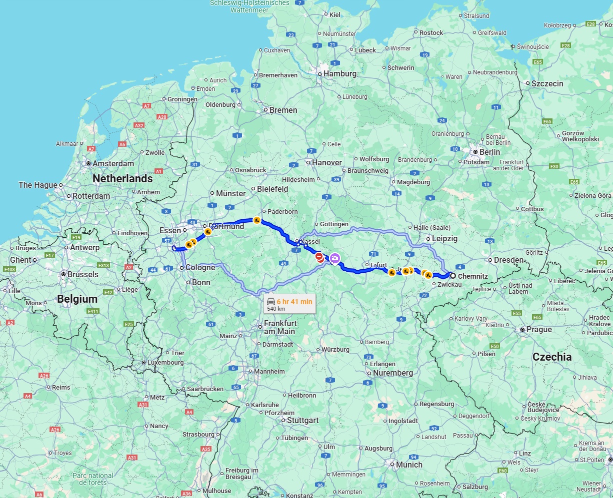 Anreise von Chemnitz Zu Düsseldorf Über via A4 and A44