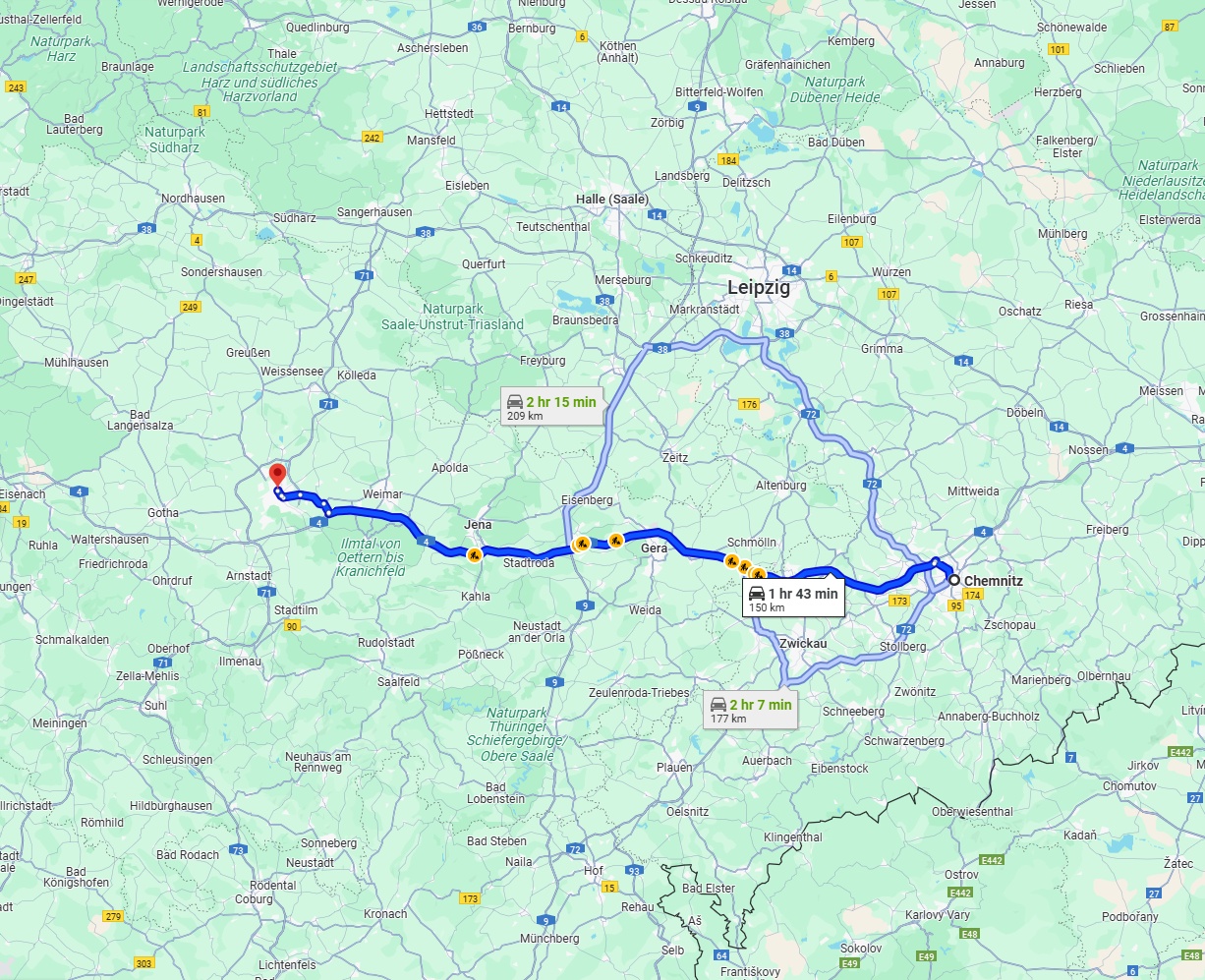 Anreise von Chemnitz Zu Erfurt Über via A4