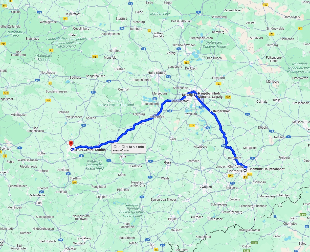 Anreise von Chemnitz Zu Erfurt Über 