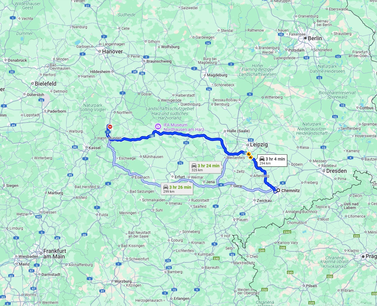 Anreise von Chemnitz Zu Göttingen Über via A38