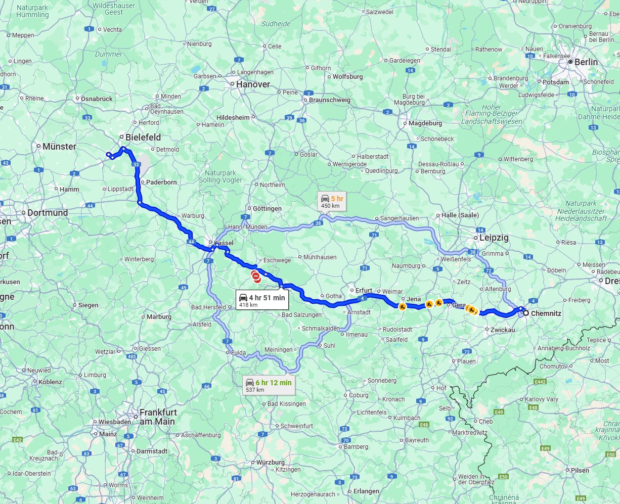 Anreise von Chemnitz Zu Gütersloh Über via A4