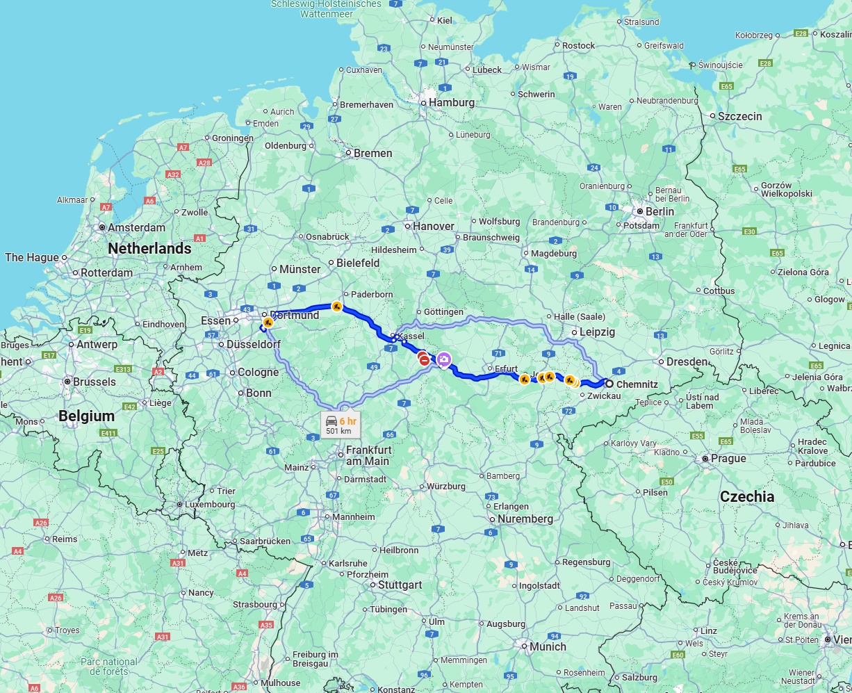 Anreise von Chemnitz Zu Hagen Über via A4 and A44