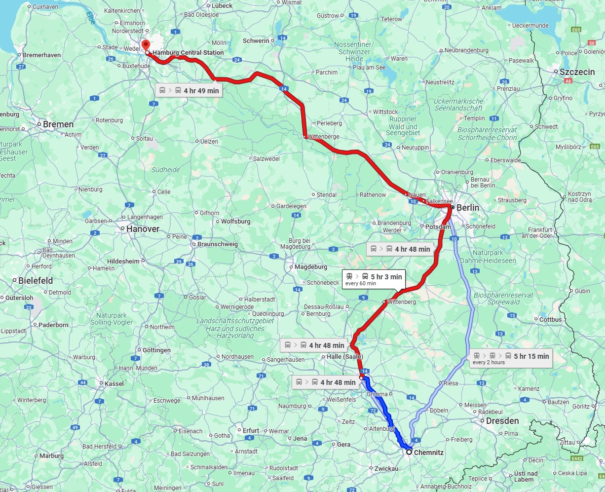 Anreise von Chemnitz Zu Hamburg Über 