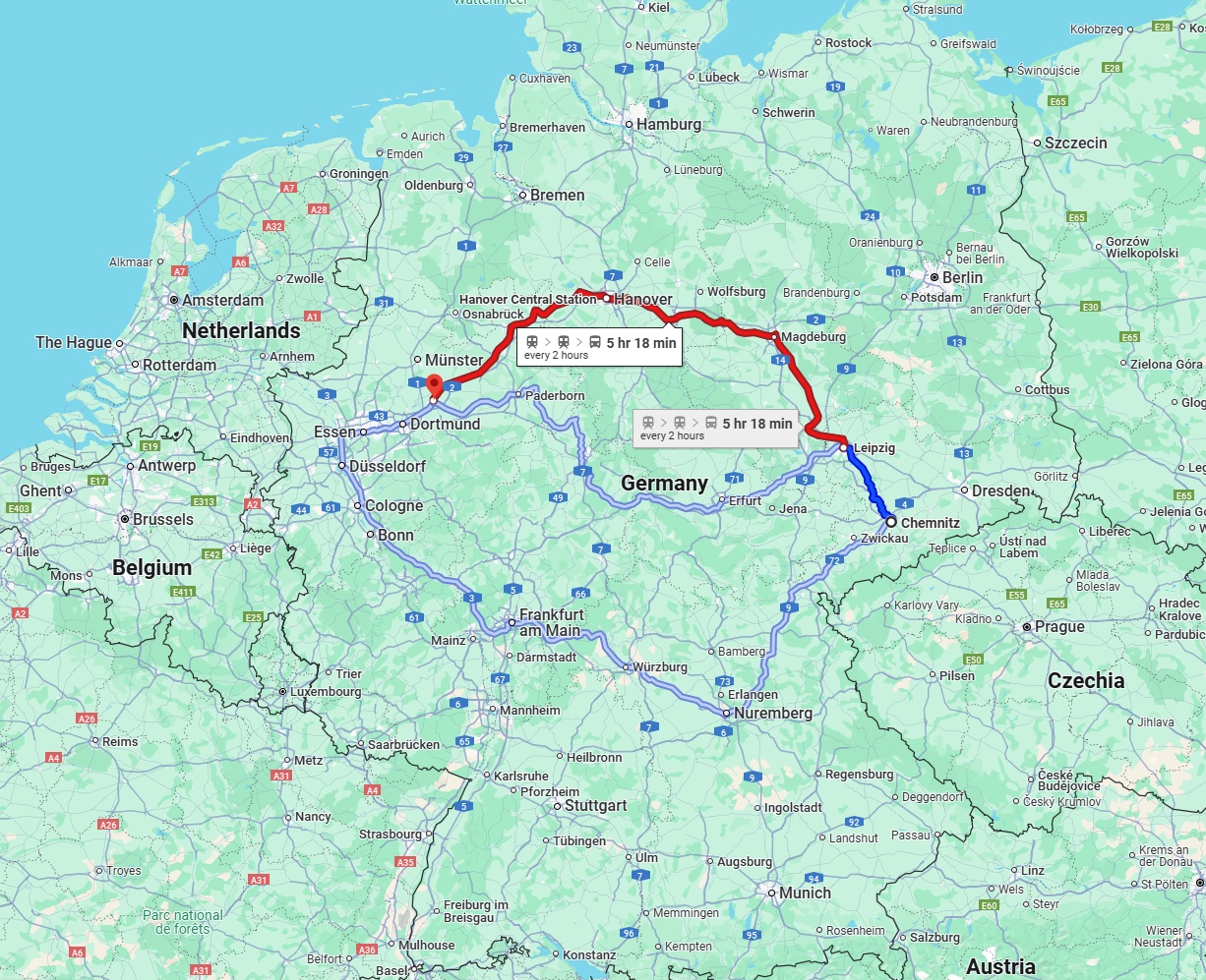 Anreise von Chemnitz Zu Hamm Über 