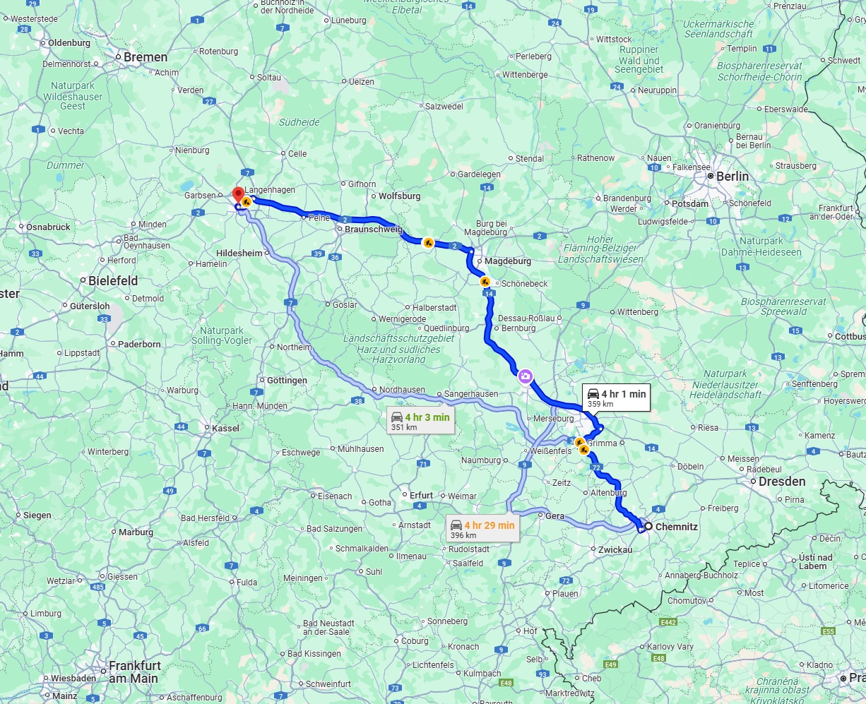 Anreise von Chemnitz Zu Hannover Über via A14 and A2