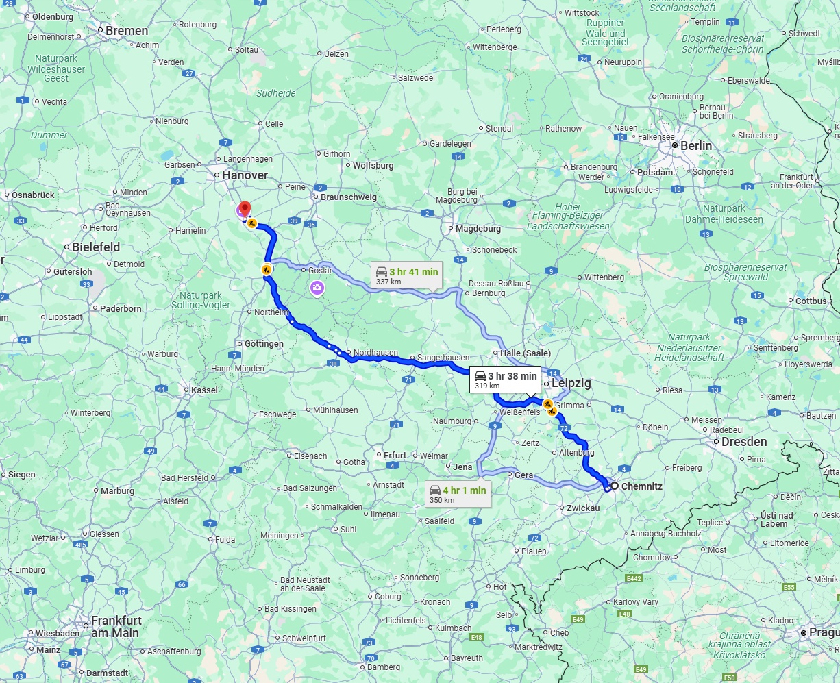 Anreise von Chemnitz Zu Hildesheim Über via A38