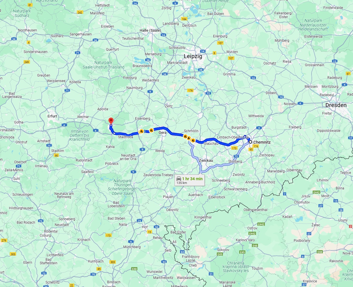 Anreise von Chemnitz Zu Jena Über via A4