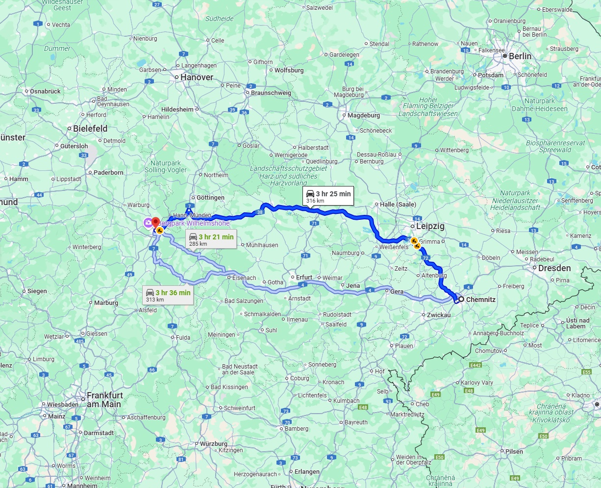 Anreise von Chemnitz Zu Kassel Über via A38