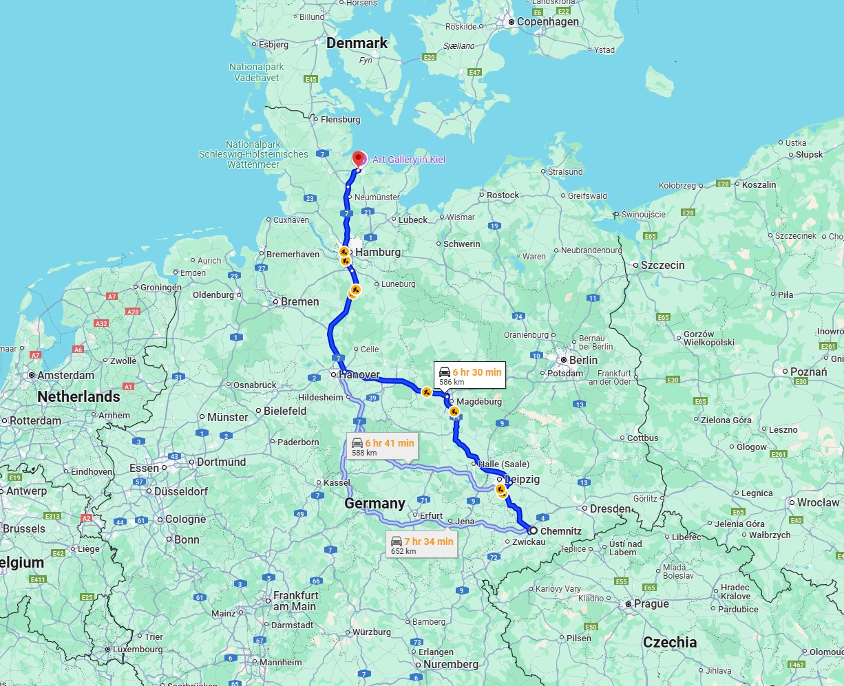 Anreise von Chemnitz Zu Kiel Über via A7