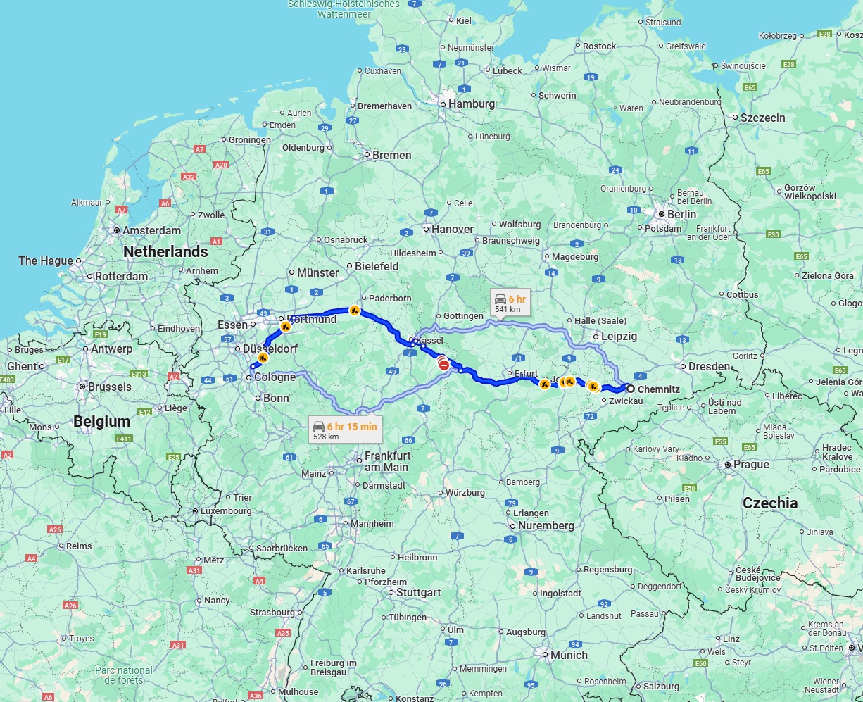 Anreise von Chemnitz Zu Leverkusen Über via A4 and A44