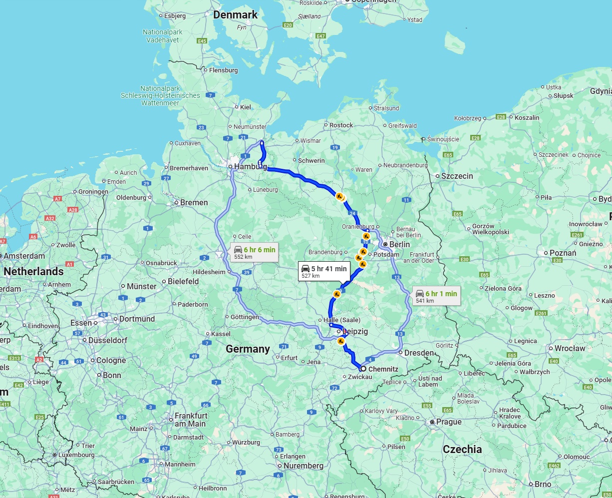 Anreise von Chemnitz Zu Lübeck Über via A24