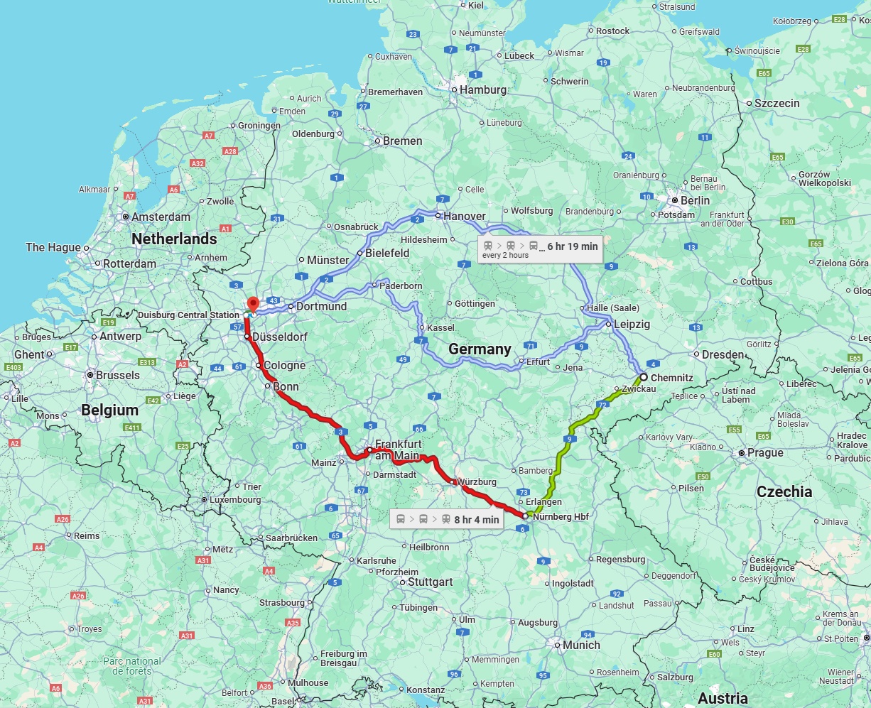 Anreise von Chemnitz Zu Mülheim an der Ruhr Über 