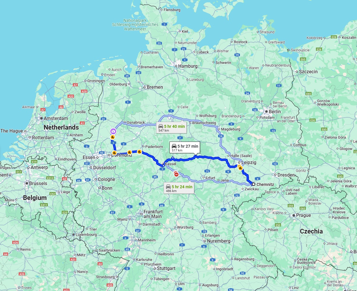 Anreise von Chemnitz Zu Münster Über via A38 and A44