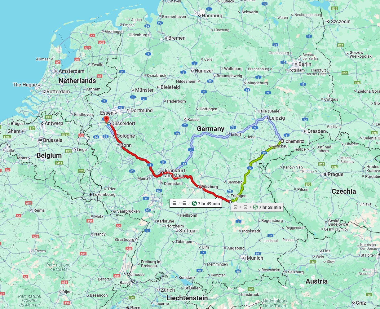 Anreise von Chemnitz Zu Neuss Über 