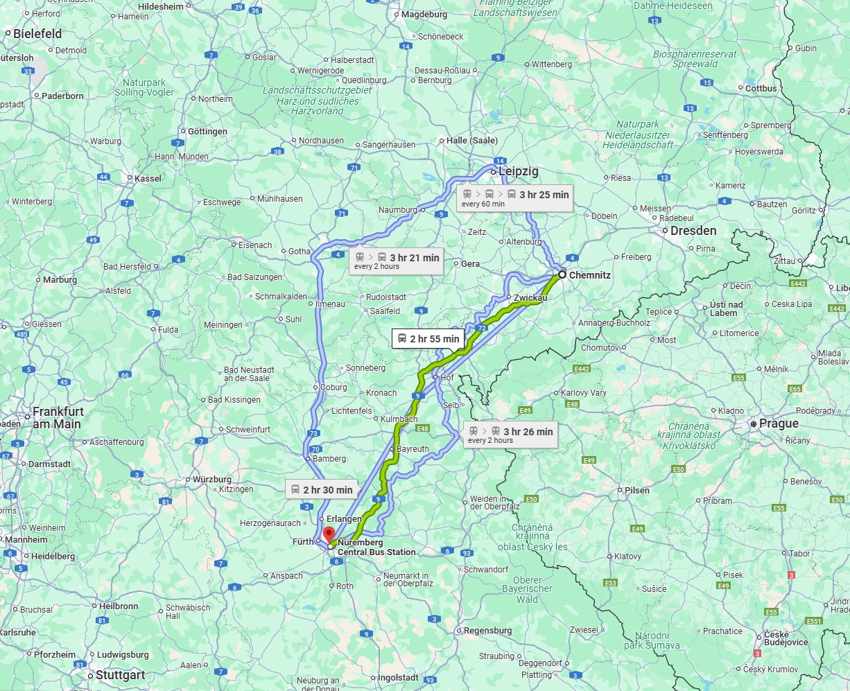 Anreise von Chemnitz Zu Nürnberg Über 