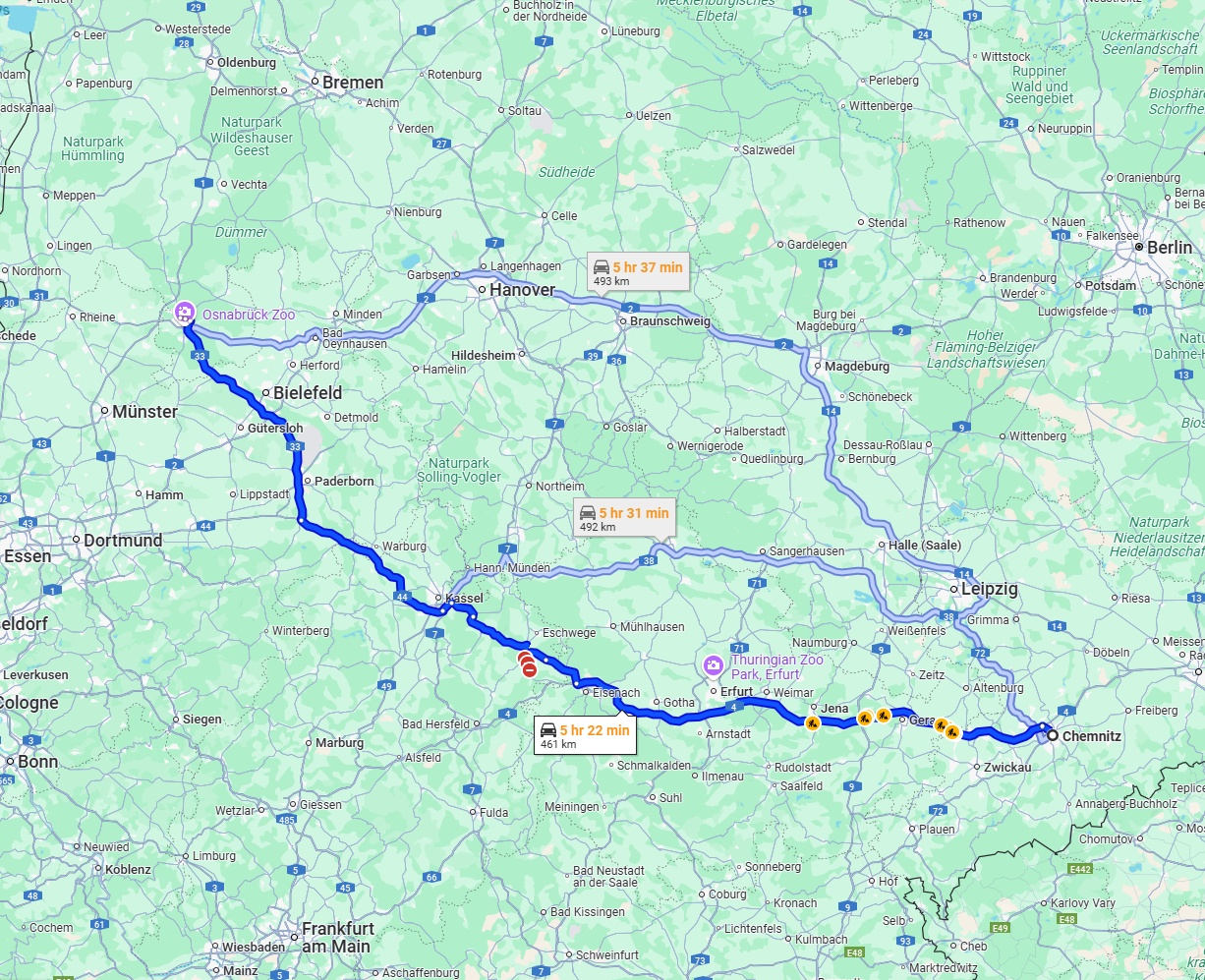 Anreise von Chemnitz Zu Osnabrück Über via A4