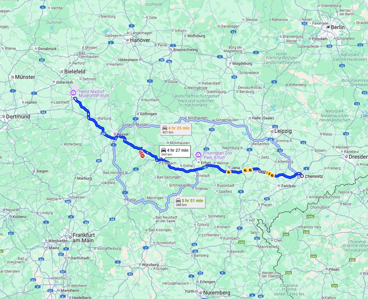 Anreise von Chemnitz Zu Paderborn Über via A4