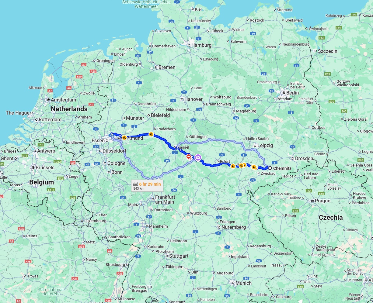 Anreise von Chemnitz Zu Recklinghausen Über via A4 and A44