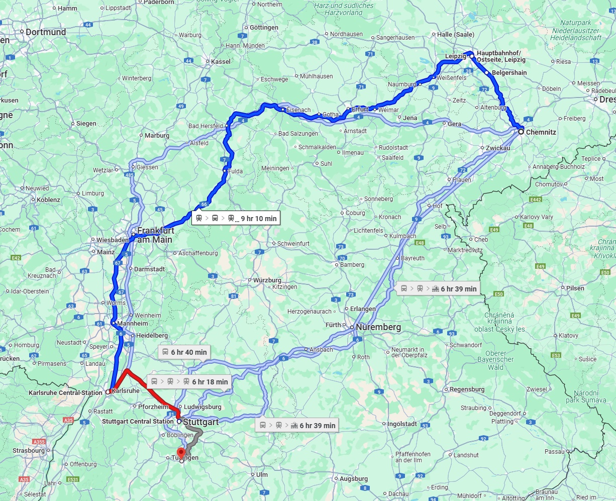 Anreise von Chemnitz Zu Reutlingen Über 