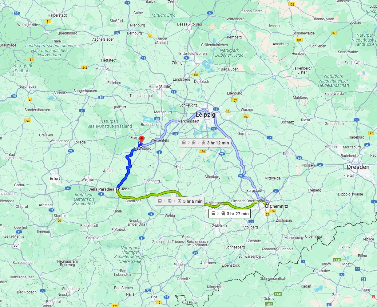 Anreise von Chemnitz Zu Saale Über 