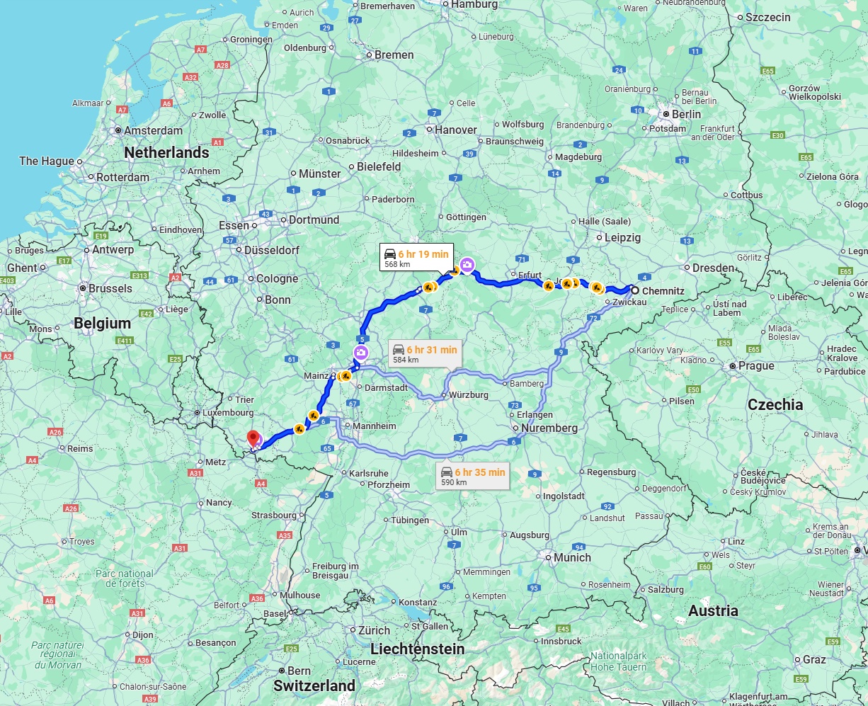 Anreise von Chemnitz Zu Saarbrücken Über via A4