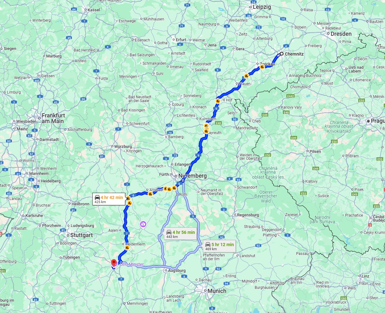 Anreise von Chemnitz Zu Ulm Über via A9