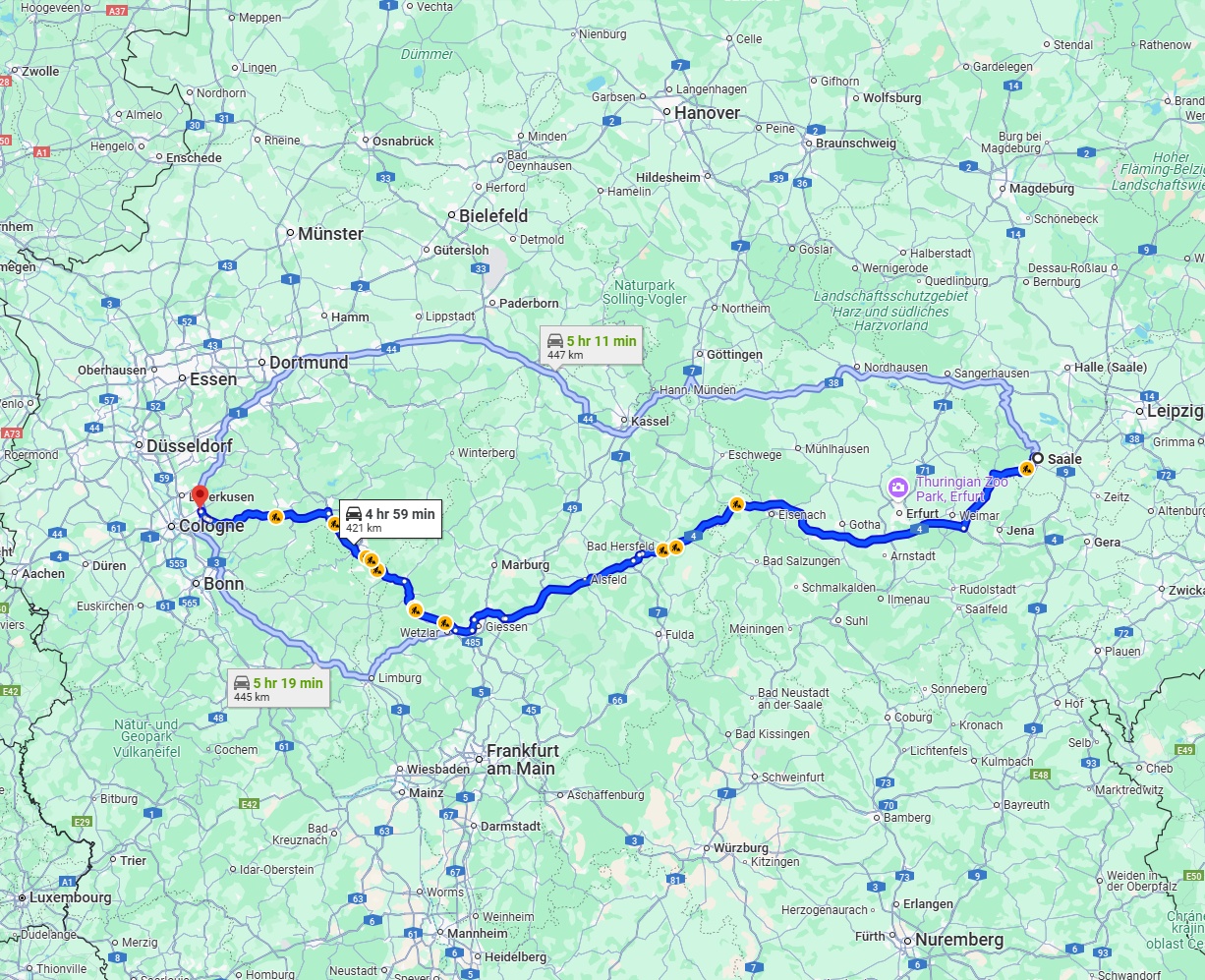 Anreise von Saale Zu Bergisch Gladbach Über via A4
