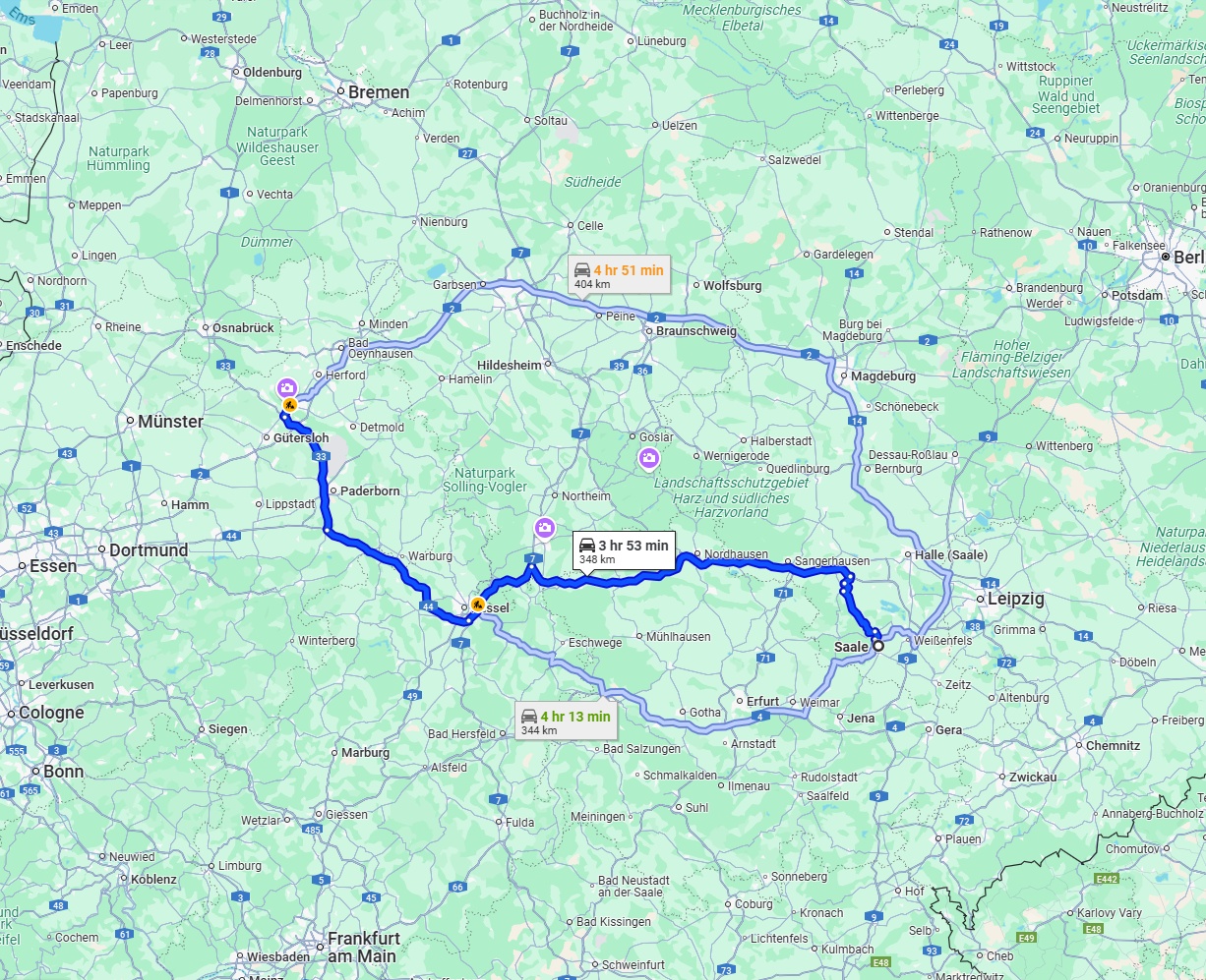 Anreise von Saale Zu Bielefeld Über via A38