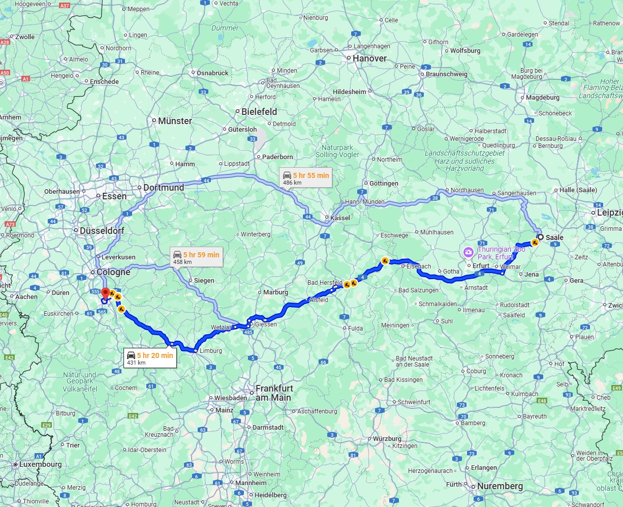 Anreise von Saale Zu Bonn Über via A4